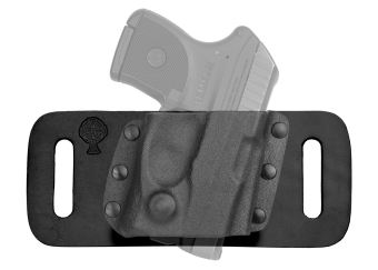 MiniSlide OWB Concealed Carry Holster with Ruger LCP with Viridian R5 ECR Reactor Laser - Black Cowhide